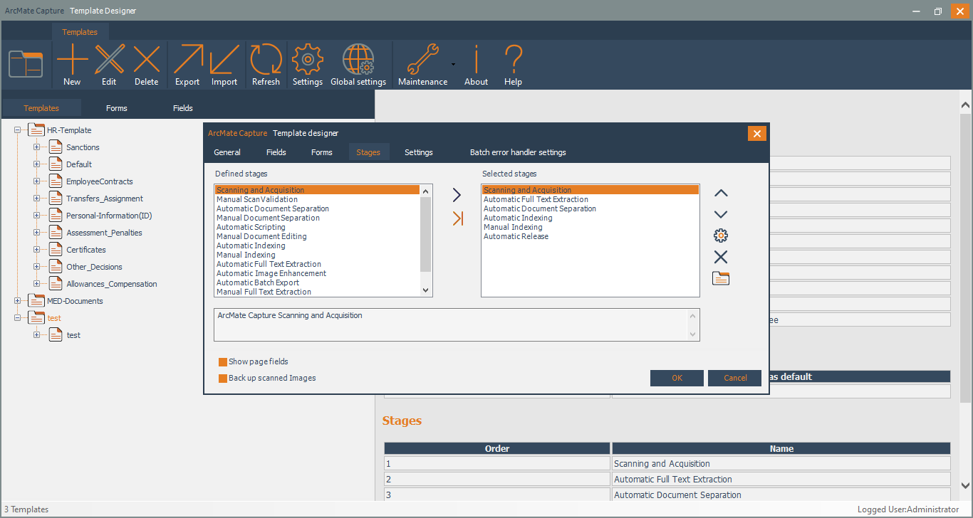Definition of Stages in ArcMate Capture